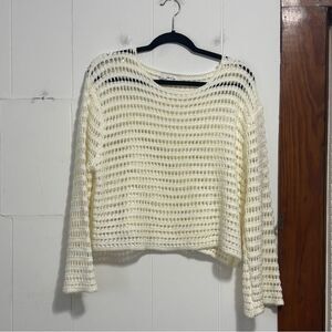 Sadie &‎ Sage Cream Open-Knit Cropped Sweater Medium